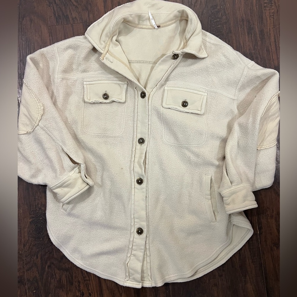 Free People Ruby Jacket in Beige XS Fleece Long Sleeve Button Front Pockets